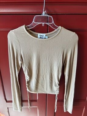 Princess Polly Tan Long Sleeve Cinch-Side Ribbed Top / Size 4